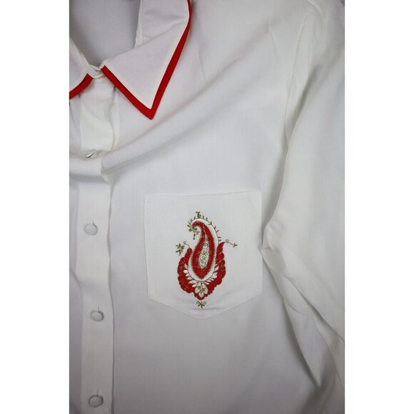 VINTAGE WOMEN'S SHEER WHITE LONG SLEEVE BUTTON-UP BLOUSE - JORDAN - SIZE 14 - Picture 3 of 11